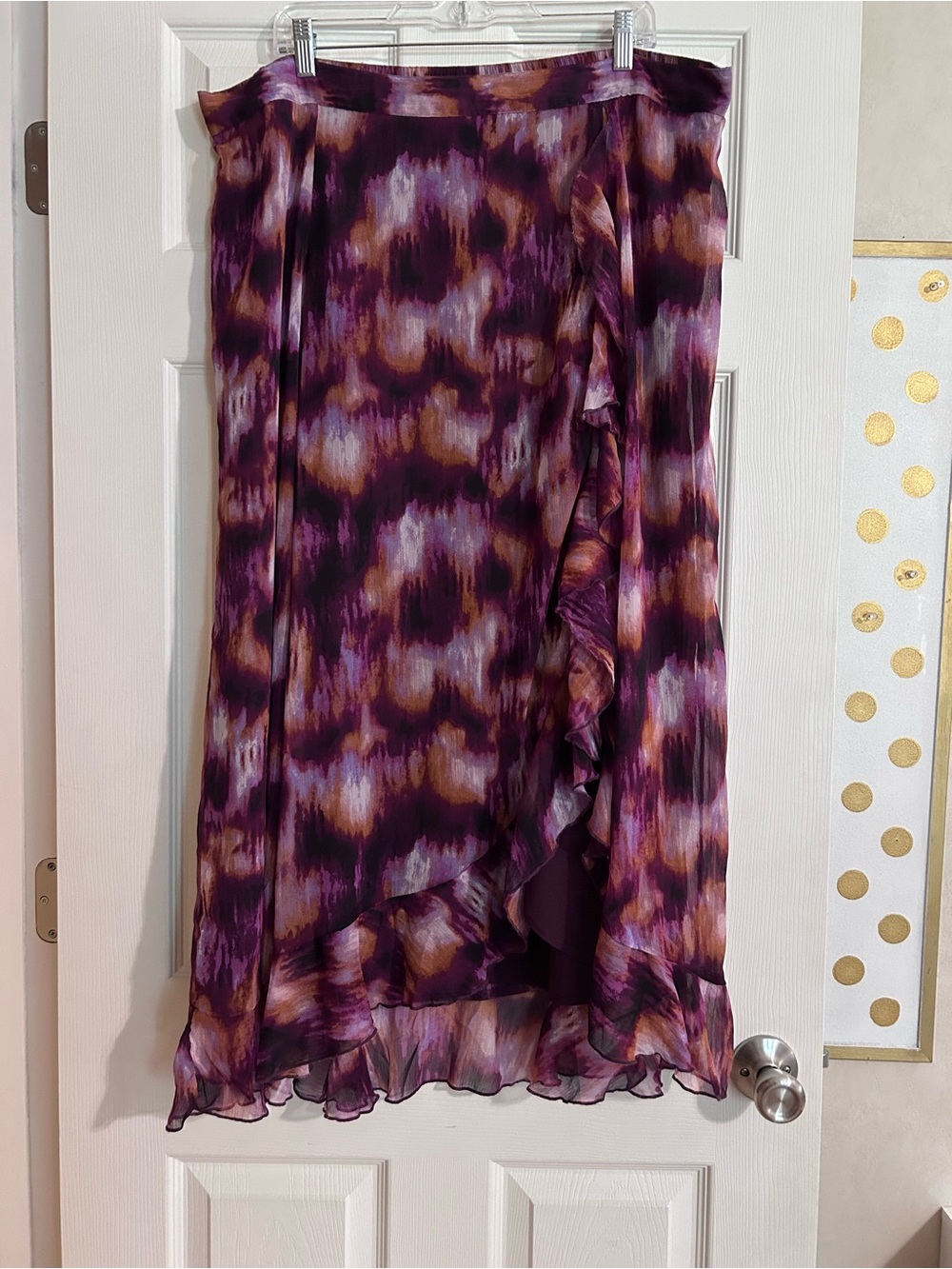 Purple Printed Ruffle Faux Wrap Skirt